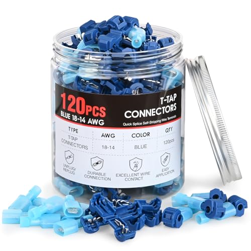 Nilight 120PCS/60 Pairs Blue T-Tap Quick Splice Disconnect Wire Terminals - size: 120Pcs 16-14AWG
