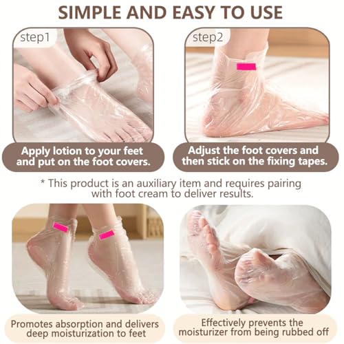 400 Pcs Disposable Moisturizing Foot Covers, Ribbed Anti-Slip Design with Stickers for Secure Fit, Plastic Foot Bags for Moisturizing, Hydration, Home Use, Spa, Pedicure, Trial Shoe, Paraffin Wax Bags