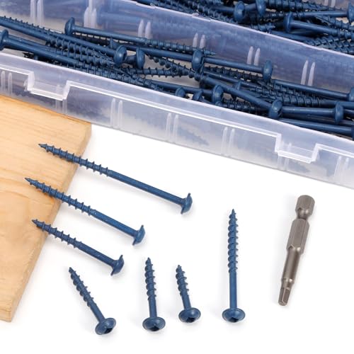 Glarks 100pcs #8 x 2’’ Pocket Hole Screws with Square Drill Bit Kit, Blue Coated Square Drive Wood Screws, Washer Head Coarse Thread Screw for Woodworking, Furniture - size: 100pcs 8x2