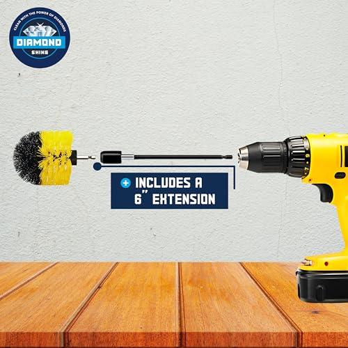 Diamond Shine 21-Piece Drill Power Scrubber Attachment Set – Scrub Brushes, Hook-and-Loop Pads, Sponges & 6" Extension for All-Purpose Cleaning