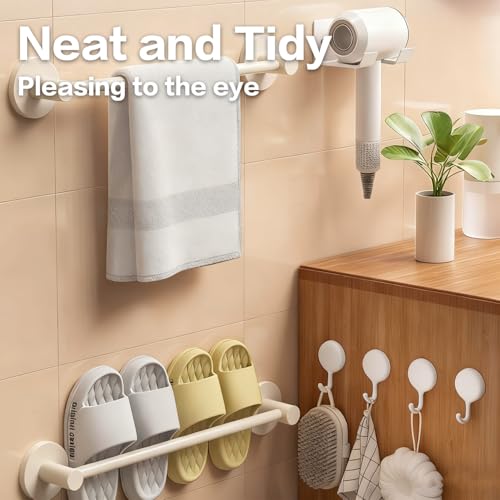 4Pcs Self Adhesive Hooks, No Drill Wall Hooks for Hanging Towel Coat Keys - Damage Free Removable Sticky Hooks for Bathroom Kitchen Office Home Organization, White