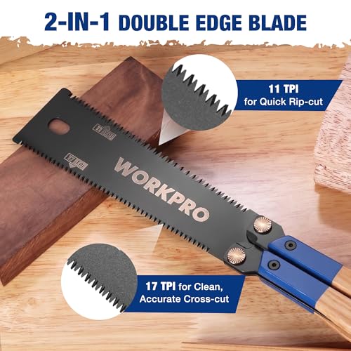WORKPRO 6'' Folding Japanese Hand Saw, Double-Edged Pull Saw with 11&17 TPI - size: 6'' - Foldable