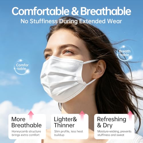 Disposable Face Masks 50Pcs, 3-Ply White Protection Masks, Breathable Mask For Adults Daily Use - color: White