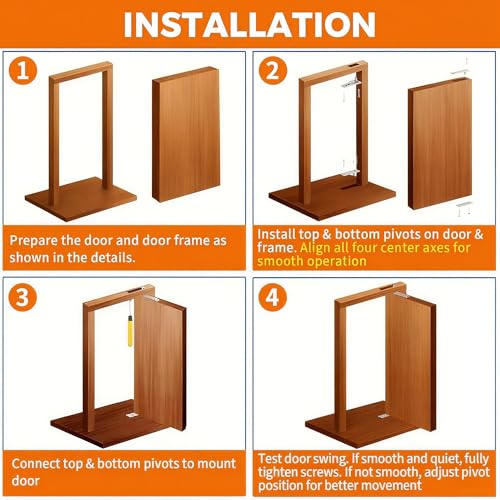 TamBee Self Closing Door Pivot Hinges Heavy Duty Hinges for Wood Doors 360 Degree Shaft Stainless Steel Pivot Hinge System (Self Closing L Shape)