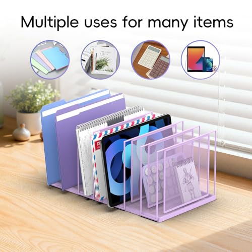 File Organizer for Desk, 7-Section Vertical File Sorter, Paper Holder Organizer Standing Metal File Folder for Office Home Classroom, Purple - color: Purple, size: 1 Pack 7-Section