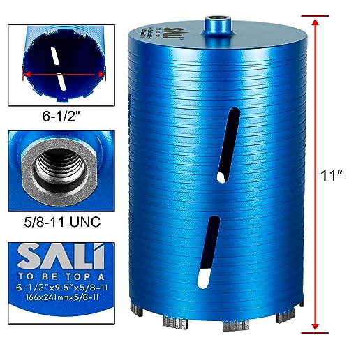 SALI Diamond Core Drill Bits 6 1/2" Diameter 10"/254mm Drilling Depth 5/8-11" Thread Core Bit Turbo Laser-Welded Segments for Cured Concrete with, Brick, Block, Masonry, with Two Adapters - size: 6 1/2 inch