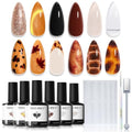 modelones Fall Gel Nail Polish Set, Amber French Tip Leopard-Print Theme - color: A A A1c Leopard-Print & Amber