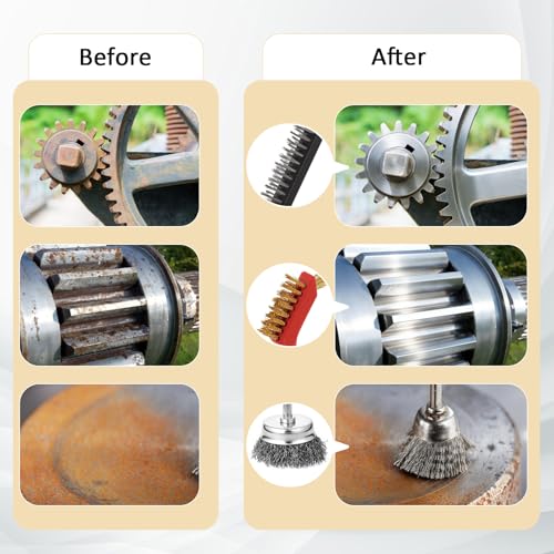 36 Pcs Wire Brushes for Cleaning Stainless Steel/ Nylon/ Brass Metal Brush Set with Curved Handle Grip Carbon Steel Wire Wheel for Drill Grinder Wire Brush for Rust Paint and Dirt Removal