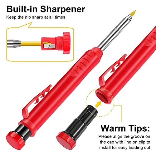 Mechanical Carpenter Pencils Set with Marker Refills and Carbide Scriber Tool, Solid Deep Hole Woodworking Pencils Marker Marking Tools with Built in Sharpener for Architect Construction - A