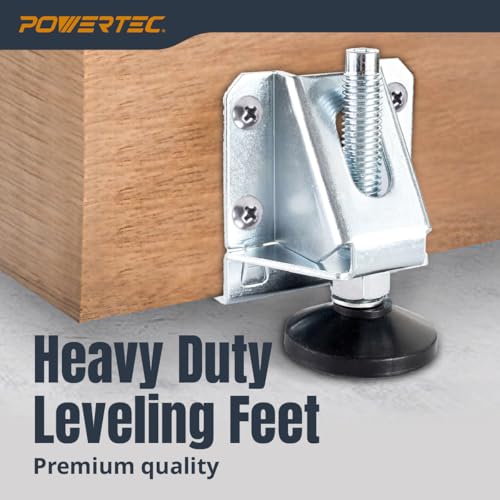 POWERTEC Leveling Feet 4PK, Heavy Duty Adjustable Furniture Leg Levelers with Nylon Foot, Screws & Lock Nuts for Workbenches, Cabinets, Tables & Shelving (71136) - size: Set of 4, style: Leg Leveler