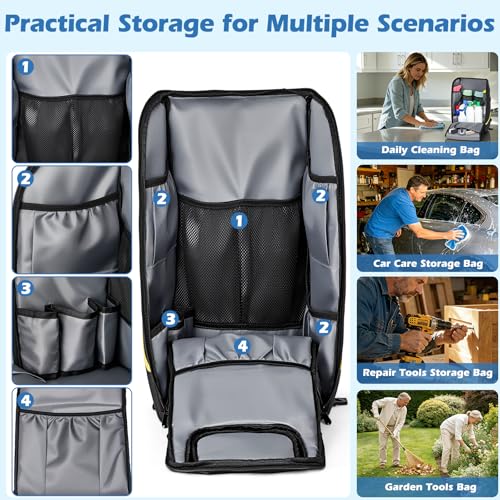 Rolling Cleaning Caddy Bag with Wheels, Large Cleaning Supplies Organizer Backpack with Detachable Trolley and Cleaning Apron for Housekeepers, Home, Hotel & Car Detailing - color: A01-black