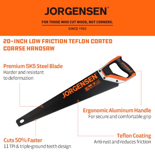 JORGENSEN 20-Inch Hand Saw, 11 TPI Coarse Blade for Wood Cutting