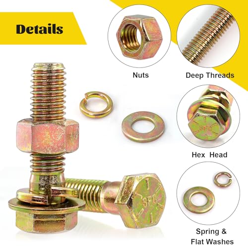 800PCS 1/4-20, 5/16-18, 3/8-16, 1/2-13 Hex Bolts & Nut Assortment Kit - size: 1/4-20 5/16-18 3/8-16 1/2-13 800pcs