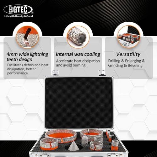 BGTEC Diamond Core Drill Bit 8PCS, Tile Hole Saw Kit 1/4" - 4" - size: 12 pcs - 6/8/10/19/25/35/50/75/102mm, style: Flash Toothed