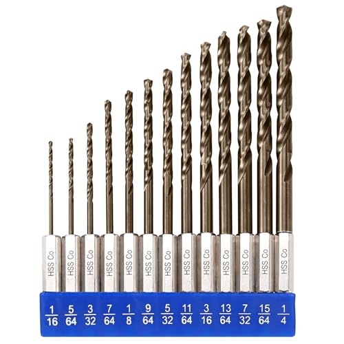 Hex Shank Cobalt Drill Bit Set for Metal and Hardened Steel, 13Pcs 1/16"-1/4" M35 HSS Twist Drill Bits for Impact Driver, with Index Holder - size: 13pcs 1/16-1/4