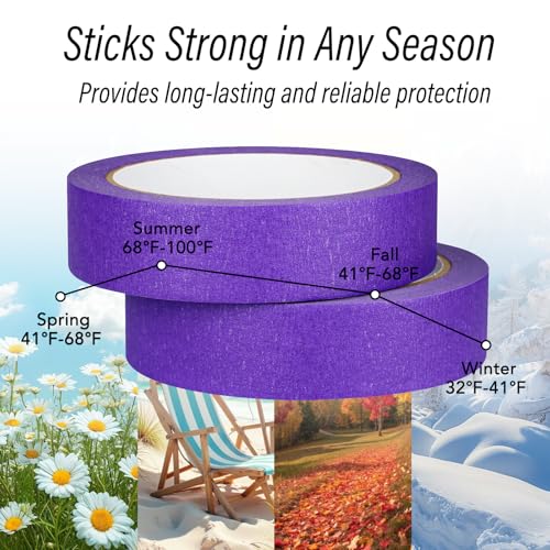 2 Pack Purple Painters Tape - Purple Masking Tape 1 Inch Wide - Multi-Surface, Smart Adhesion, Indoor & Outdoor - Paint Tape for DIY, Labeling, Art, Car, General Purpose - 180FT Total - color: Purple