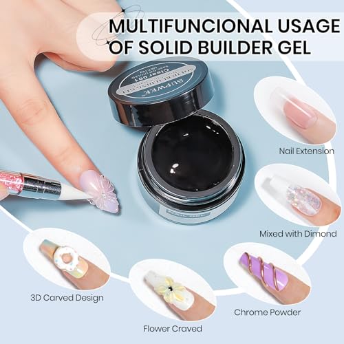 3d Gel Nail Art Set Non Stick Hand Solid Builder Gel No Wipe 3d Gels | 15g 3d Sculpting Gel All-in-1 Kit for Carving Moliding Extension Home DIY Manucure for Women Girls - color: Clear Clear and Clear