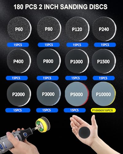 2 Inch Sanding Discs Drill Polishing Kit, 133PCS Car Headlight Restoration Kit, Hook & Loop Wet Dry Buffing Pads for Rotary Tools, Dremel Sanding Bits Attachment for Aluminum Resin Metal Glass - style: 2 Inch