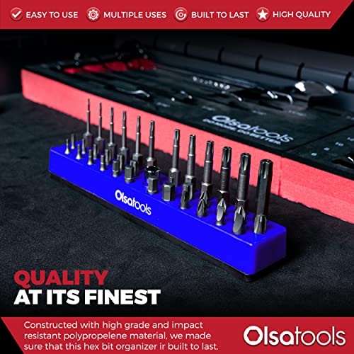 Olsa Tools Hex Bit Organizer with Strong Magnetic Base - Blue Holder for Drill, Tamper, or Specialty Bits - Compact Magnetic Storage Solution - Part 1002 - color: Blue, size: Small - 1pc