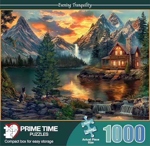 Adult Jigsaw Puzzle 1000 Piece Mountain Cabin - color: Evening Tranquility