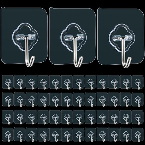 DKHDBD Adhesive Wall Hooks 50 Pack Heavy Duty Stainless Waterproof