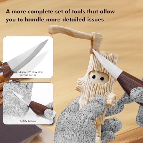Wood Carving Kit Deluxe, 35-in-1 Whittling Kit for Beginners, With 8PCS Whittling Knives & 12PCS Detail Wood Carving Knives, Black Walnut Wood Handle, Wood Carving Kit for Beginners and Enthusiasts