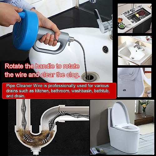 Drain Clog Remover (5pcs)＆Drain Auger 32 FT (1pcs)＆Drain Snake Hair Remover (1pcs),Toilet Plumbing Snake Set for Toilet Sewer Shower Kitchen Bathroom Tub Clogged Drains Opener Cleaning Tool - color: Set 32.8FT