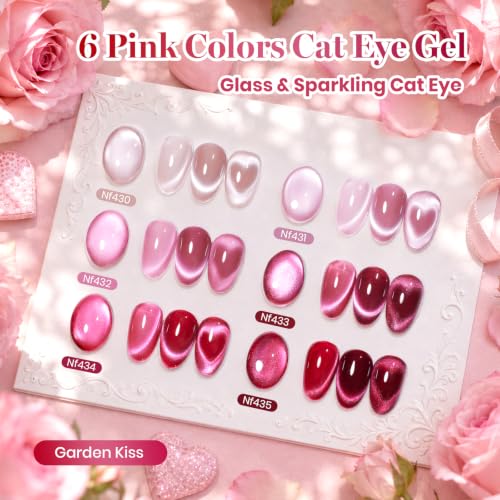 Beetles Pink Cat Eye Gel Polish Set, Garden Kiss 6 Colors Glitter Gel - color: A - Glass Pink Cat Eye | Garden Kiss