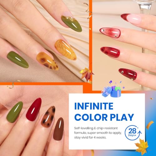Beetles Fall Gel Nail Polish Colors Set - Red Yellow Cat Eye Gel Polish | 20 Colors Brown Green Soak Off Uv Manicure Kit with Base Glossy Matte Top Coat & Magnet Gift for Women - color: 0-0 Amber Twilight