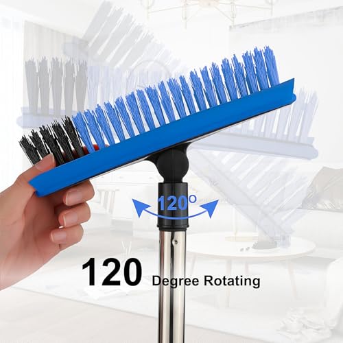 Grout Cleaner Brush with Long Handle, V-Shaped Floor Scrub Brush Swivel Grout Brush Stiff Bristle Floor Grout Scrubber for Bathroom, Tile Line, Crevice, Kitchen, Wall, Deck, Garage (Blue) - color: Blue