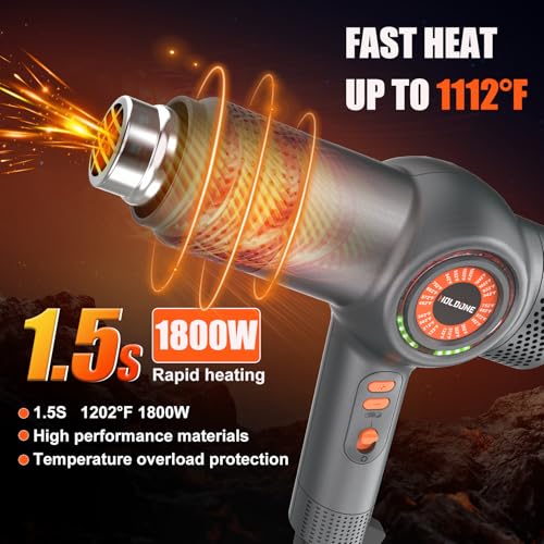 Heat Gun 1800W Fast Heating Hot Air Gun with 4 Nozzles for Vinyl Wrap & DIY