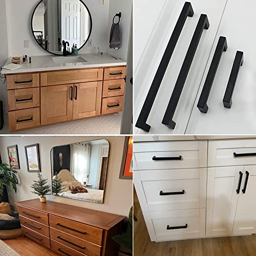 Cabinet Pulls Matte Black Cabinet Handles Square Drawer Pulls, 10 Pack 18 Inch Stainless Steel Kitchen Door Cupboard Cabinet Handles, Drawer Hardware Handles, 458mm Hole Centers - size: 18 inch Hole Centers(458mm)