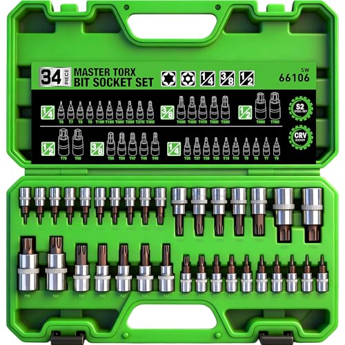 SWANLAKE GARDEN TOOLS 34-Piece Torx Bit Socket Set, Tamper Proof T6-T70, Solid Star Bits Set, Premium CR-V & S2 Alloy Steel Star Socket Sets, Torque Bit Sets with Storage Case - style: 34-Piece Torx Bit Socket