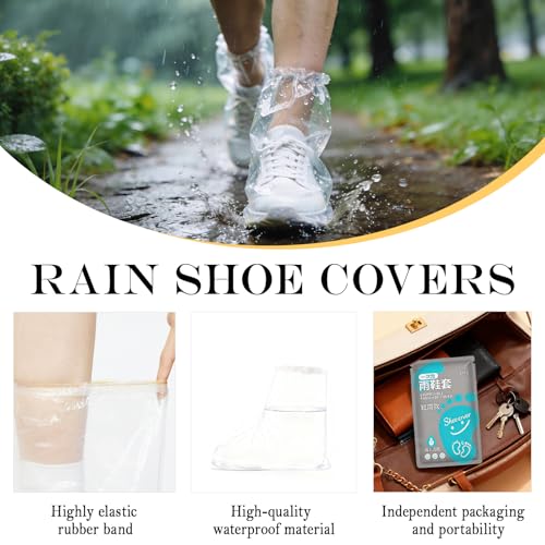 12Pcs Individually Packaged Rain Shoe Covers, Disposable Plastic Shoe Covers for Rain, Portable and Durable, Perfect for Rainy and Snowy Days, Disney Trip (Clear, Adult M, 12Pcs/6pairs) - size: Adults M 12Pcs