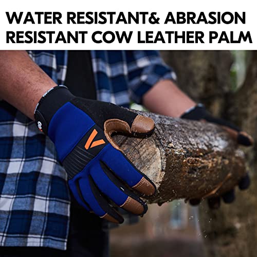 Vgo... 1-Pair Safety Work Gloves for Men,Anti-Vibration,Abrasion Resistant,Leather Work Gloves (XL,Blue, CA9765) - size: X-Large (Pack of 1), style: Blue&brown-cow Leather