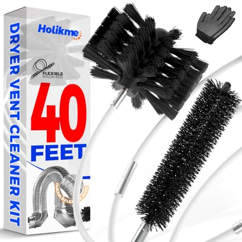 Holikme Dryer Vent Cleaner Kit - 40Ft Flexible Lint Brush for Deep Cleaning - color: White