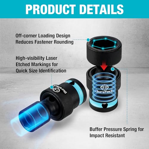 DURATECH 1/2" Drive Impact Swivel Socket Set, 13 Pcs Shallow Wobble Sockets - style: 13 PCS Metric 1/2" Dr.