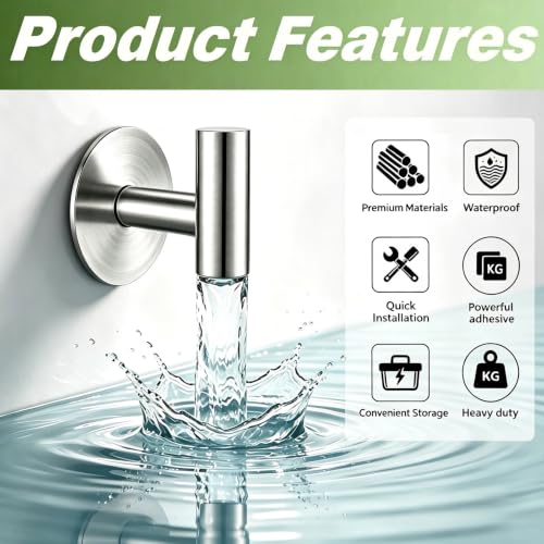 Heavy Duty Self-Adhesive Coat Hooks, Stainless Steel Towel Hooks for Bags, Towels, Robes, Hats, Aprons – No Drill Bathroom, Kitchen, Hotel Wall Hooks (2 Pack, Silver) - color: Silvery, size: Adhesive "T" Shape- 2 Pack