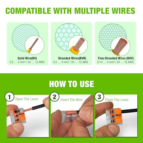 WAGO 221 Series 36pc Compact Splicing Wire Connectors | Includes (16x 221-412) (12x 221-413) (8X 221-415) | WAGO Wire Connectors | Electrical Splicing Lever Nuts | 221 Series Lever Nuts | 2-3-5 Ports - style: NAA221-36