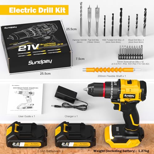 Sundpey 620In-lbs Brushless Cordless Drill Set, Power Drill Driver Yellow - color: Yellow