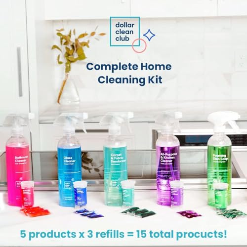 Complete Home Cleaning Kit - 15 Refill Pods and 5 Reusable Spray Bottles - Kitchen, Bath, Glass, Carpet and Foaming Dish Soap - Non-Toxic Eco-Friendly Cleaning Supplies Starter Set for Apartment - style: All Scent