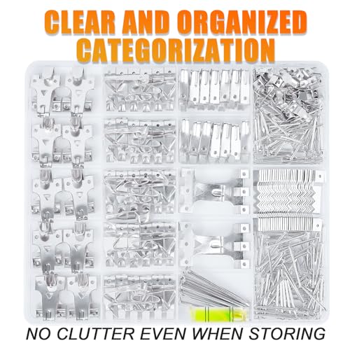 KURUI Picture Hanging Kit for Wall Decor, Frame, Painting, Art, Photo, 385Pcs Picture Hangers with Heavy Duty Hooks, Sawtooth, Hardware Nails, Wall Hangers for Bedroom Office Classroom (Silver) - color: Silver