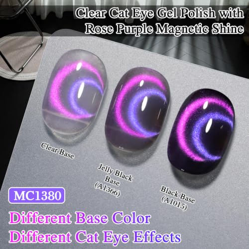 Double Rhythm Jelly Glass Cat Eye Gel Polish with Magnet 15ML Holographic Glitter Shimmer Translucent Color Magnetic Nail Polish Salon DIY at Home (Rose Purple-MC1380) - color: Halo Navy Purple