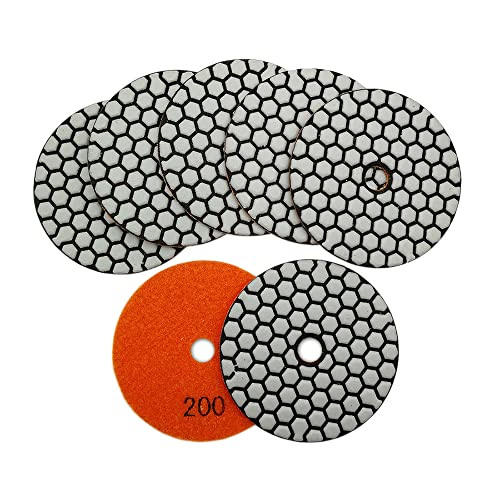SHDIATOOL 7Pcs 4-Inch Dry Diamond Polishing Pads Grit 200 for Granite Marble Stone Sanding Pads Grinding Pads Abrasive Set - style: Grit 200