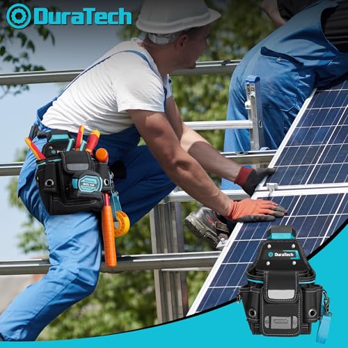 DuraTech Tool Pouch with Belt Clip, Electrician Tool Pouch with Tape Measure Holder & Hammer Loop, Quick Release Buckle, Expandable Support Frame, Ideal for Construction, Carpentry and Handyman Use - style: Small