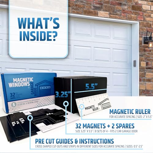 Strong & Glossy Magnetic Garage Door Windows (Size Small) - Looks Like Real Window Panels/Faux Panes - Easy to Align & Will Never Fall (Upgraded Magnets) | Fits 2 Car Garage | 32pcs 3.25"X5.5" - style: 32pcs Magnetic Windows - Small