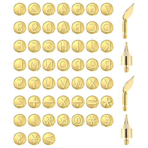 FUYGRCJ- 56Pcs Wood Burning Tip Set Letter Wood Burning Tool Including Alphabet Number Symbol Brass Alphabet Number Template for DIY Embossing Carving Craft Wood Burning