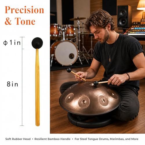 Miwayer Rubber Mallet 8/12.5/15in Drumsticks for Percussion Such as Tongue Drum, Xylophone, Glockenspiel, Handpan (8in) - color: 8in