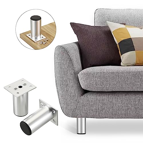 Sumnacon 4PCS Aluminium Alloy Furniture Legs, Round Adjustable Feet, 3 Inch - color: Silver, size: 3 Inch Height