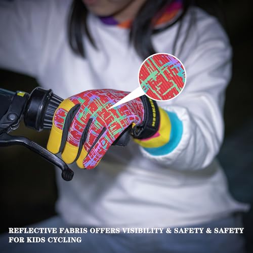 Kids Genuine Leather Work Gloves Age 2-12, Touchscreen, Reflective - color: Red, size: Medium (6-9 Years Old)